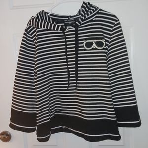Karl Lagerfeld Women's Navy Blue and White Striped hoodie Size L